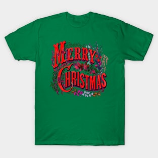 Vintage Style Merry Christmas Holiday Greeting Vector Art T-Shirt